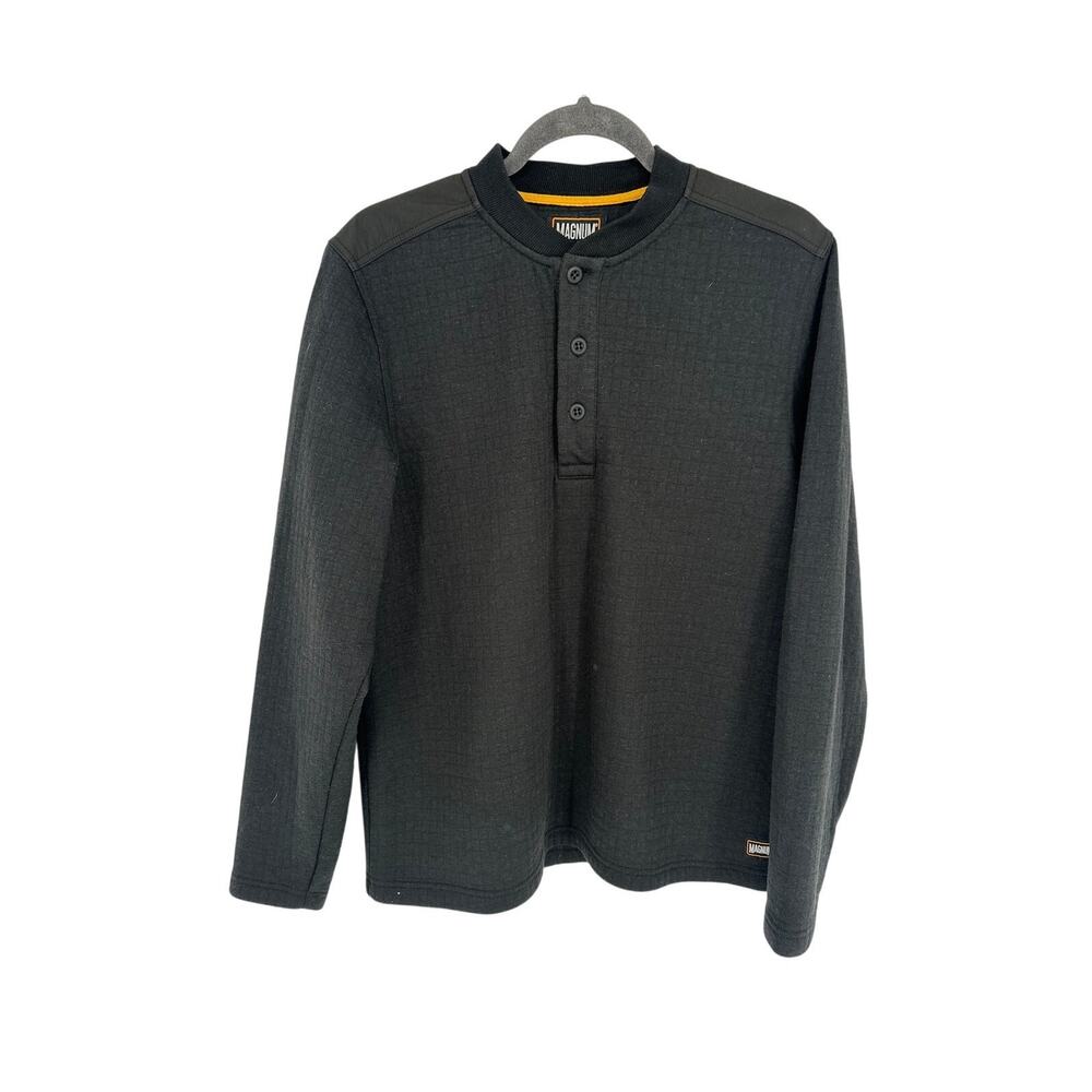 Magnum Waffle Knit Henley Shirt Mens M Black Thermal Long Sleeve Workwear Top